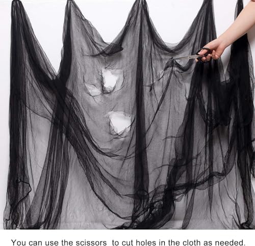 Whaline Halloween Black Creepy Cloth 197 x 87 Inch Spooky Gauze Clothes Halloween Scary Decoration for Haunted Houses Party Supplies Indoor Outdoor