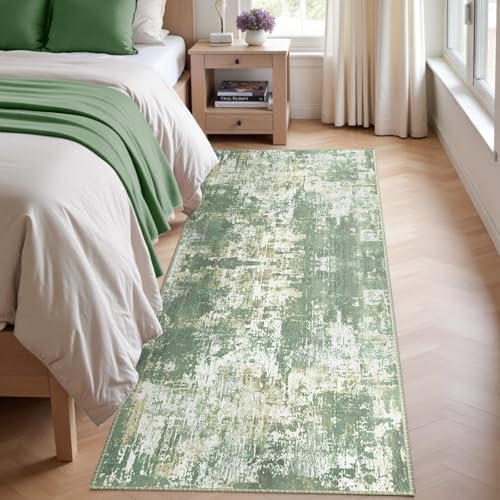 RELEANY Washable Runner 2'x6' Abstract Area Rug for Hallway Light Green