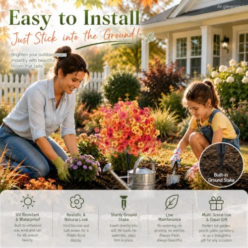Artificial Fall Topiary Ball Flowers for Outdoors (3 Color Fall Mix)