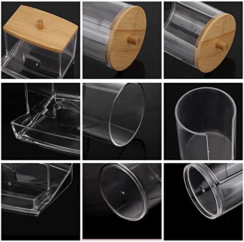 Tbestmax Bathroom Organizer Accessories Set-10 OZ Qtips Holder Storage with Bamboo Lids, Cotton Ball/Swabs Dispenser