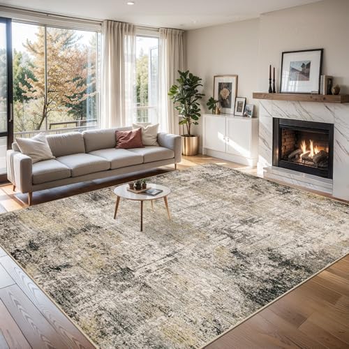 PLHXFR 6x9 Area Rug Living Room: Abstract Washable Carpet Brown Black