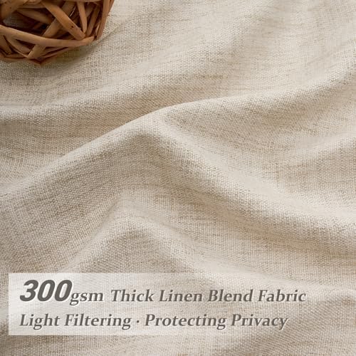 Natural Linen 60 Inch Wide Pleat High Ceiling Nursery Curtains 120 Inch Extra Long , Light Filtering Memory Shape