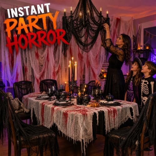 6Pcs Halloween Creepy Cloth 30×72inch, Scary Halloween Fabric Gauze, 2Pcs Blood 4Pcs Black Creepy Cloth for Yard, Doorway, Haunted House Party