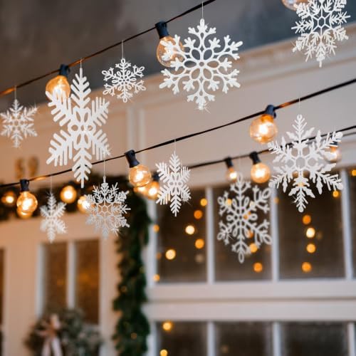 12 Inch Hanging Snowflake Decorations, Large Snowflakes Glitter