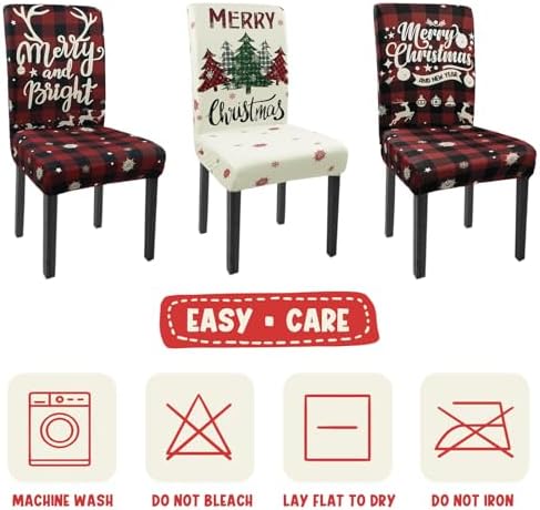 Christmas Chair Covers Set of 6 Xmas Tree Snowflakes Buffalo Plaid Stretch Parsons Chair Slipcovers for Winter Christmas Dining Room Decor Chair Seat Protectors(Christmas Red,6PCS)