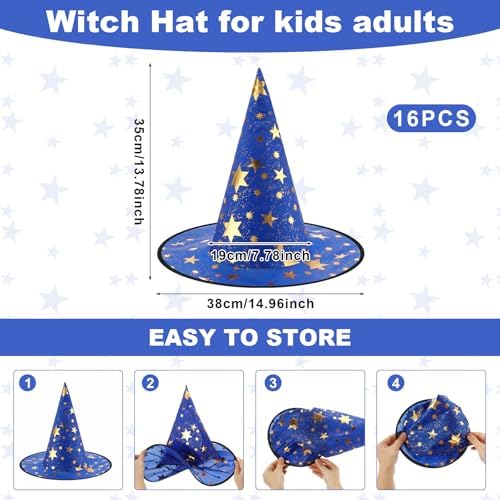 Newcotte 16 Pieces Witch Hats Halloween Costumes for Women Men Modern Witch Hats Fancy Dress Party Decorations