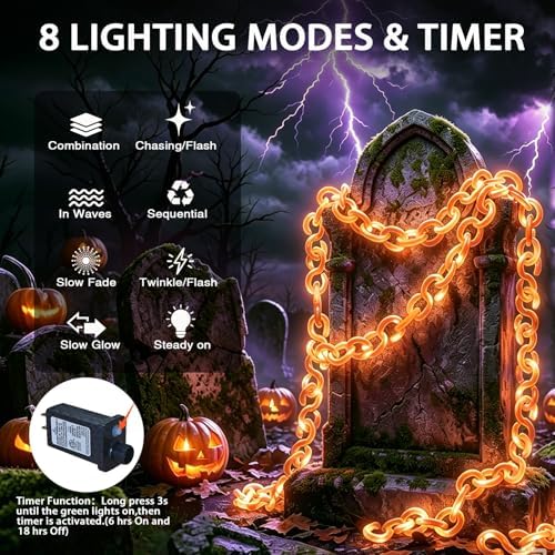 16.4 ft Halloween Chain Lights, Outdoor Orange Halloween Lights