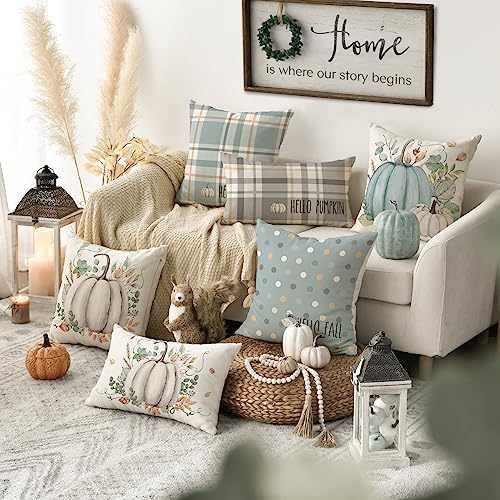AVOIN colorlife Fall Pumpkin Polka Dot Blue Pillow Covers 18x18 Inch 4pcs