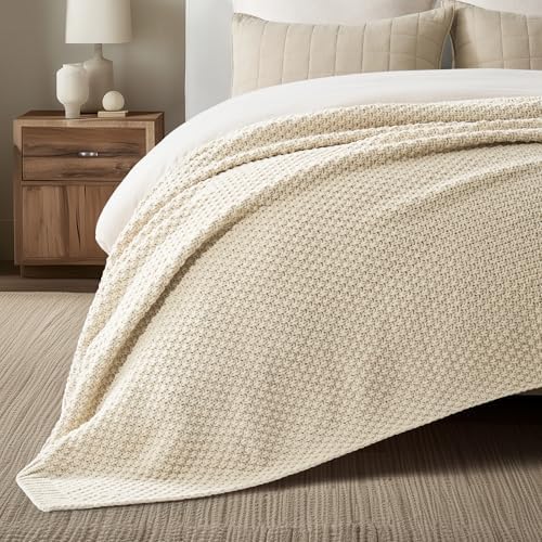 EVERGRACEHOME Chunky Chenille Knit Throw Blanket, 108x92, Beige