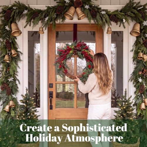 Yinder 20 Inch Christmas Wreath with LED Lights Red Berry Rattan