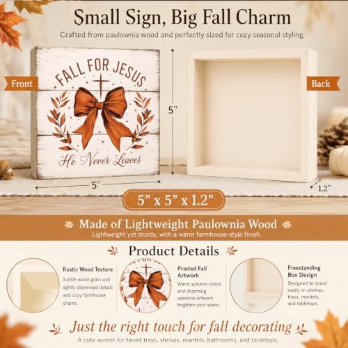 Fall For Jesus He Never Leaves Sign | Large Bow Wreath Wall Art