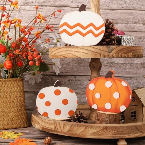 COCHIE Fall Pumpkin Decorations for Home Indoor, Thanksgiving Table Decor, Harvest Tabletop Decoration, Wooden Pumpkins Signs Block for Tiered Tray Party Shelf Display Set of 3