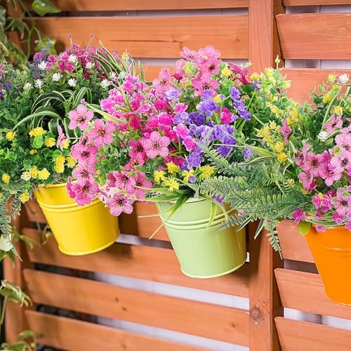 LELEE 24 Bundles Artificial Flowers for Outdoors Fake Silk Flowers Plants UV Resistant Faux Boston Fern Greenery Stems for Spring Garden Indoor Hanging Front Porch Patio Window Box Planter Decor