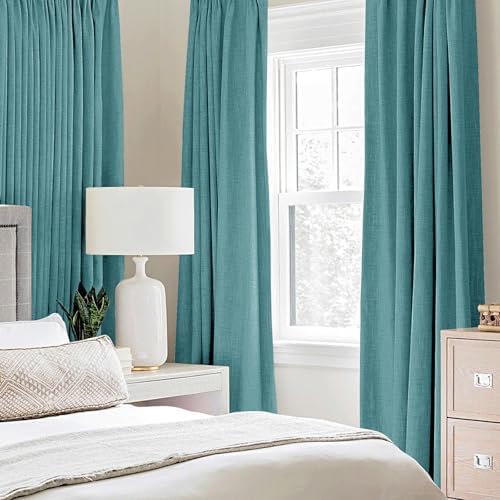 MIULEE 100% Blackout Linen Curtains for Bedroom 52x45 Inches Teal
