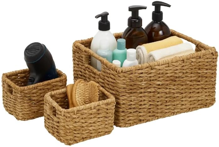 Seagrass Woven Storage Baskets Woven Rectangular Organizer Set / Natural / Set of 3