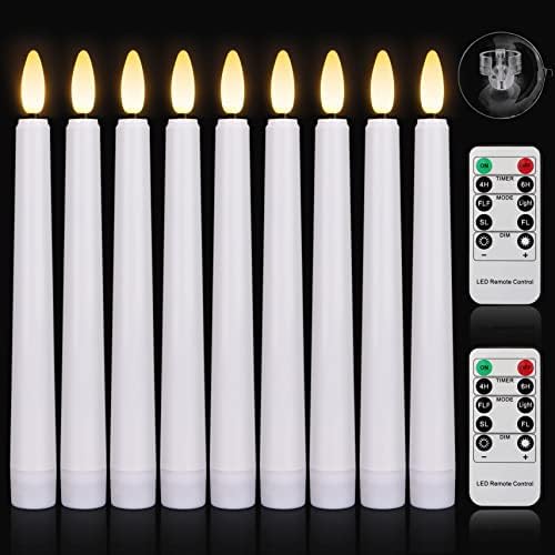 Flameless Window Candles,Battery Opeated LED Taper Candle with Cycle Timer, Remote & Suction Cups,for Christmas Home Wedding Decor Pack of 9
