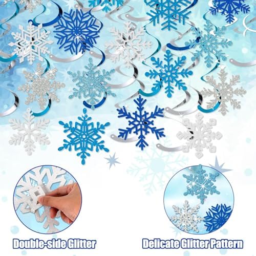 Snowflake Decorations, Christmas Hanging Decor, 30 Glitter Snowflake Swirls