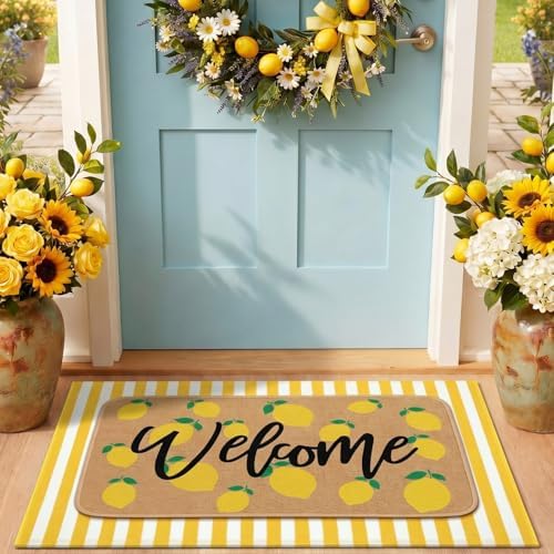 Tinideya 2 Pcs Summer Lemon Welcome Door Mats Outdoor