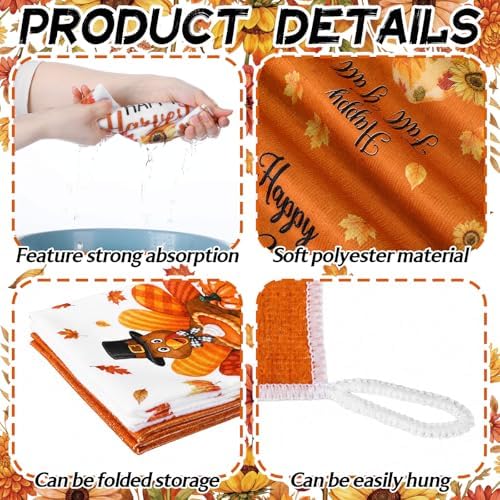 Geyoga 12 Pcs Fall Kitchen Towels Turkey Dish Towels Pumpkin Kitchen Decor