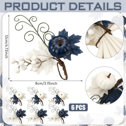Teenyyou Set of 6 Blue Fall Napkin Rings Blue Pumpkin Ring Holder