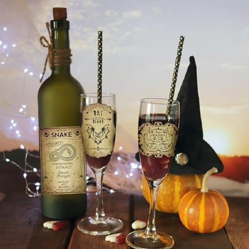 36Pcs Halloween Wine Bottle Label Stickers Retro Scary Potion Bottle Labels