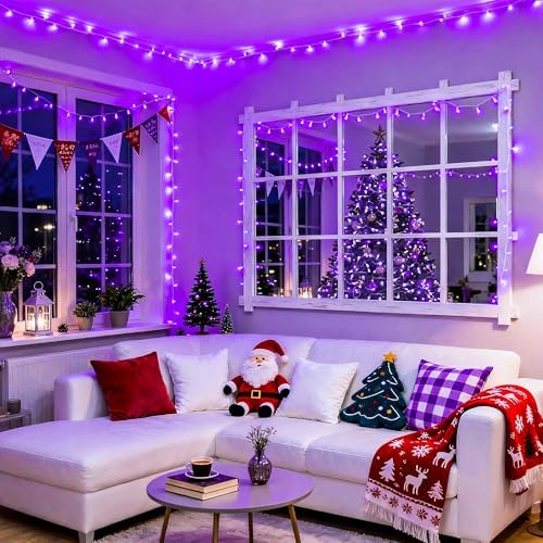 JMEXSUSS Connectable 8 Modes 100 LED Purple Halloween Lights Indoor Plug in