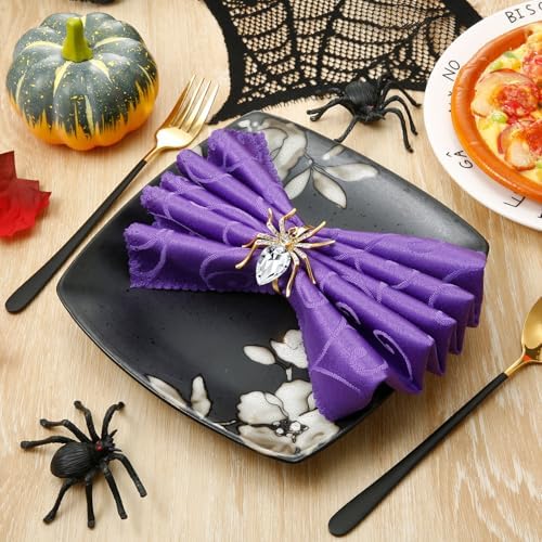 Patelai 6 Pcs Spider Napkin Rings Halloween Metal Spooky Rhinestone Napkin Holder Buckle Serviette Halloween Table Decoration Party Supplies