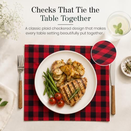 Blue Needles Buffalo Plaid Gingham Cloth Napkins Cotton Set of 12-18"x18"