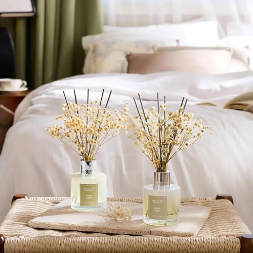 Airkeep Reed Diffuser 3.38 oz (100ml) 2pk, Clean Linen Scented Reed Diffuser Set,Reed Diffuser & Oil Diffuser Sticks