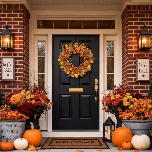 Pinkpum 22" Fall Wreath for Front Door Pumpkin Artificial Wall Decor Autumn