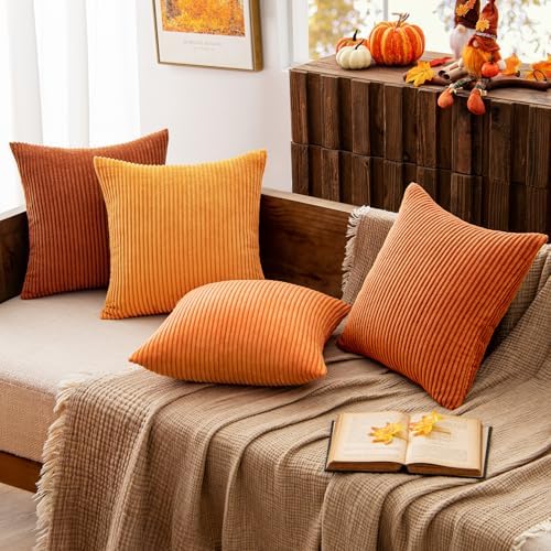 MIULEE Fall Corduroy Decorative Throw Pillow Covers Orange Rust 18x18
