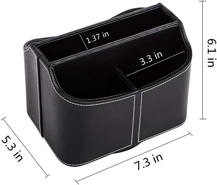 PU Leather Remote Control Holder Rotate 360 ​​degrees Desk Organizer Storage Box for Remote / Black