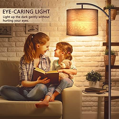 Floor Lamp for Living Room, LED Standing Lamp Tall Industrial Floor Lamp Reading for Bedroom, Office (9W LED Bulb, Wood