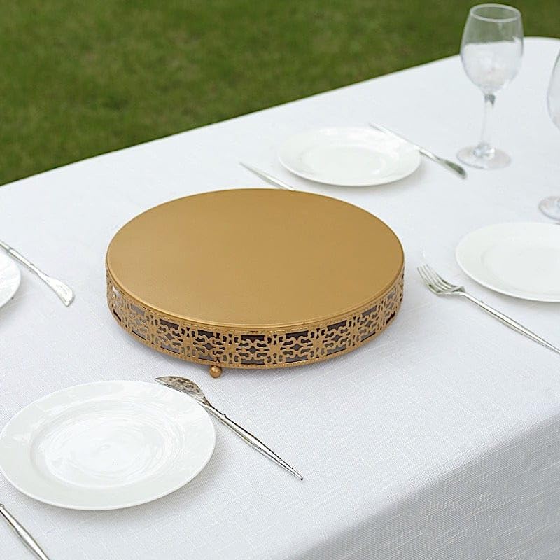 in Metal Fleur De Lis Round Cake Stand Dessert Display Pedestal / Gold / 16 Inch