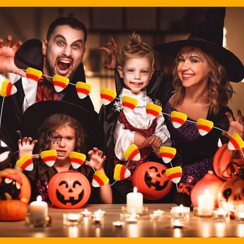 Tranqun 48 Pcs Halloween Candy Corn Felt Garlands, Fall Thanksgiving Decor