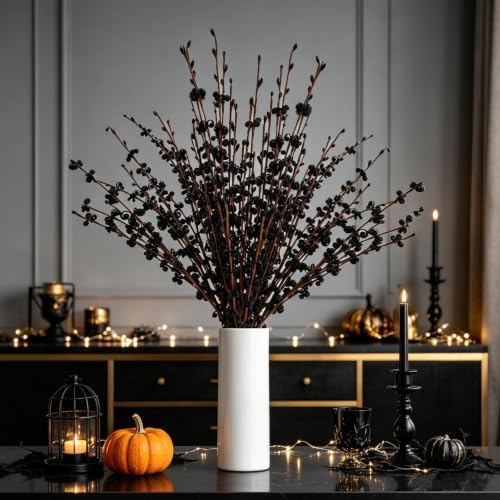 12Pcs Artificial Jasmine Flowers,21.6" Fake Branches for Home Valentine St. Patrick Independence Halloween Fall Christmas Party Decor,Black