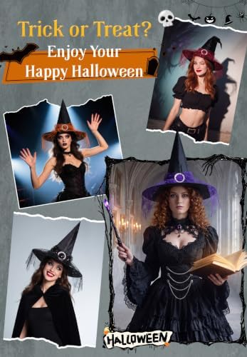 Zando Lace Witch Hats for Women - Halloween Cosplay Costume Accessories Foldable Hanging Witch Wizard Hats for Decorations