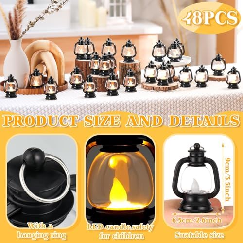 Ferraycle 48 Pcs Mini Lanterns Bulk 4 Inch Black Lamp Table Centerpieces