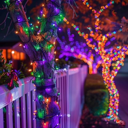 Dazzle Bright 200 LED Halloween Mini String Lights, 65 FT Connectable Waterproof 8 Modes Fairy Lights for Indoor Outdoor Patio Garden Holiday Party Decorations (Purple & Orange & Green)