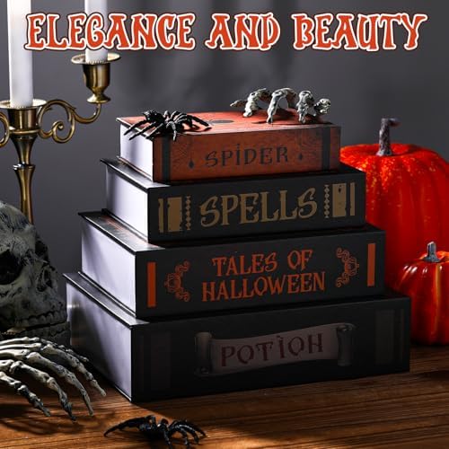 Sabary Set of 4 Decorative Books Boxes Faux Books Stacked for Coffee Tables Modern Home Bookshelves DIY Crafts Decor (Skull Style)
