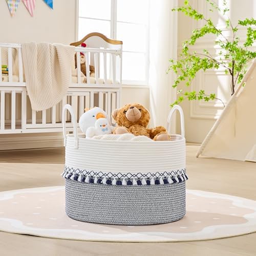 KAKAMAY Large Blanket Basket with Handles, Storage Basket for Living Room