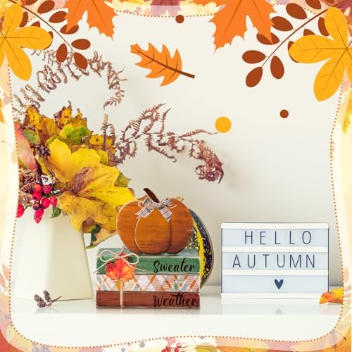 FairySandy 4 Pcs Fall Decor Thanksgiving Wooden Pumpkin Book Table Decor