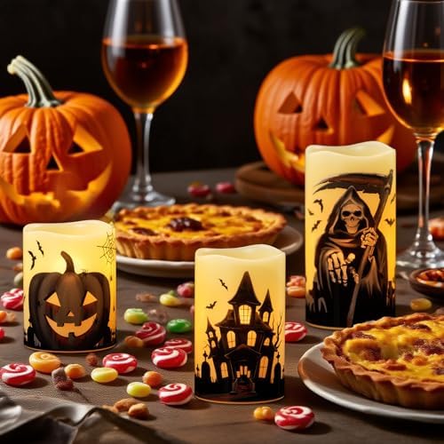 Wondise Real Wax Halloween Flameless Flickering Candles with 6HTimer