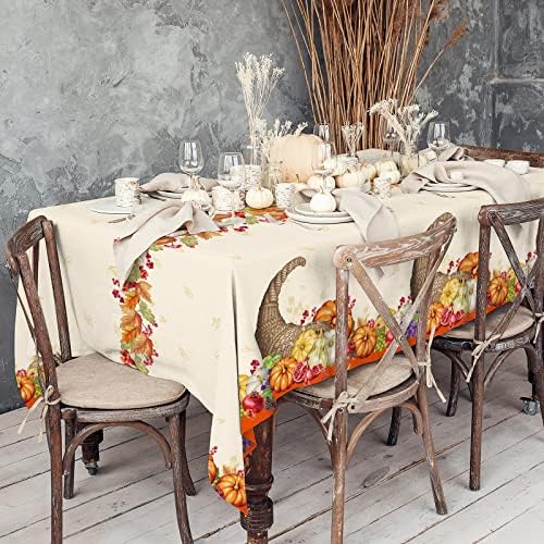Fall Pumpkin Harvest Party Supply Plentiful Cornucopia Design plastic tablecloth for Thanksgiving Autumn Party Decorations 54 X 108Inch 3 Pack