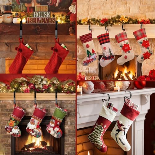 6 PCS Stocking Holders for Mantle,Multi-Use Stocking Holder,No Drilling Required & Adjustable Garland Hanger for Christmas
