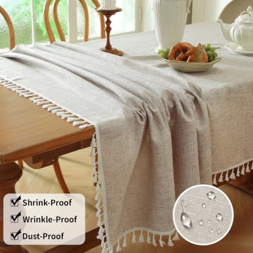 Deep Dream Tablecloths, Waterproof Table Cloth, Linens Wrinkle Free Anti-Fading, Rustic Table Cover Decoration for Kitchen Dinning Party (Rectangle/Oblong,55''x120'',10-12 Seats, Solid Khaki)
