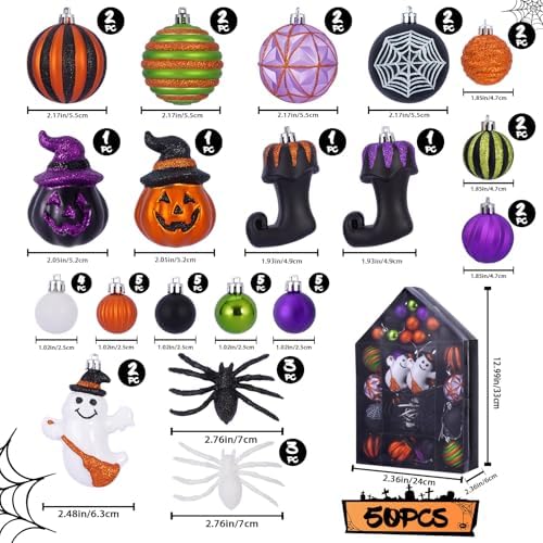 Halloween Ball Ornaments Set, Halloween Tree Decorations, 50 Pack
