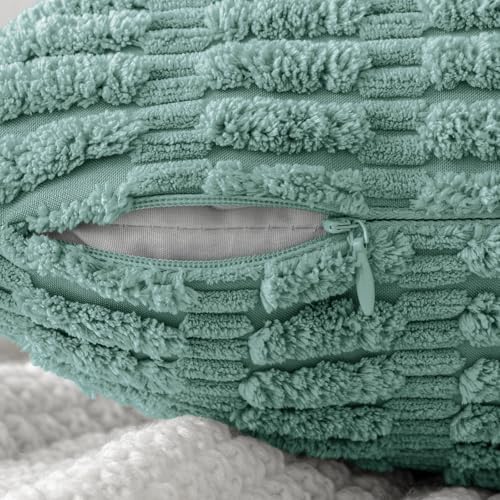 MIULEE Corduroy Decorative Throw Pillow Covers 18x18 Teal Green Pack of 2
