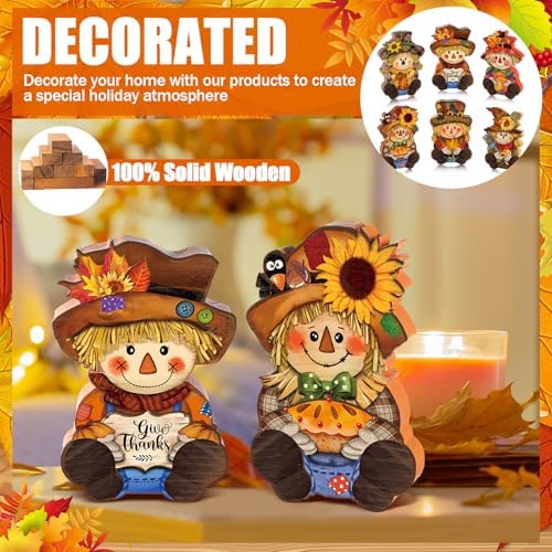 DoubleFill 6 Pcs Fall Scarecrow Table Decoration Wooden Scarecrow Figurines