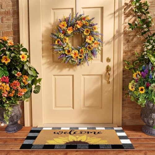 Tinideya 2 Pcs Sunflower Layering Door Mat Set for Front Door Decor